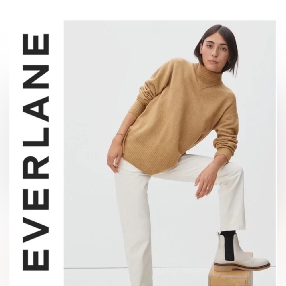 Everlane The Cozy-Stretch Pullover Sweater Wool Yak Camel Tan High Neck
